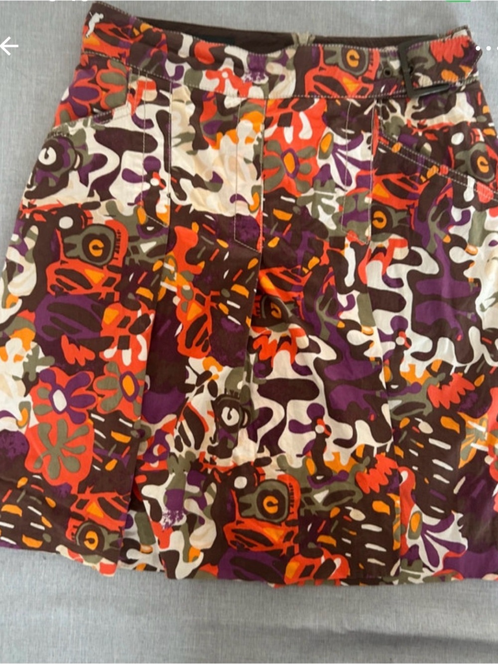 Vibrant Floral-Print Mini Skirt in Orange, Purple and Brown